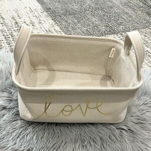 TM Designs Cream Canvas Storage Basket With "Love" Screen Printed Home Decor